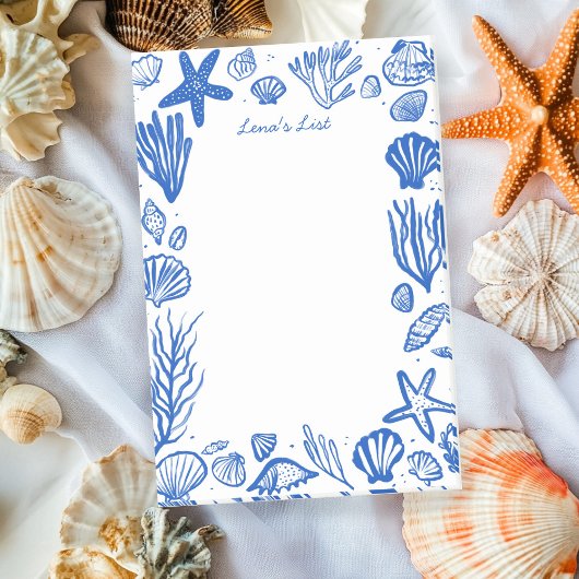 Seashells Frame Blue Beach INDIVIDUELLE NAME Post-it Klebezettel