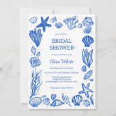 Seashells Frame Brautparty Blue Beach CUSTOM Einladung (Vorderseite)