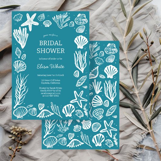 Seashells Frame Bridal Dusche Tee Beach CUSTOM Einladung