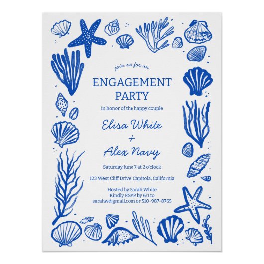 Seashells Frame Verlobung Beach CUSTOM Poster (Vorderseite)