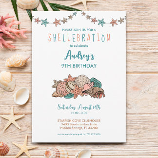 Seashells Girls Beach Geburtstag Einladung