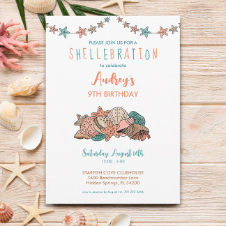 Seashells Girls Beach Geburtstag Einladung