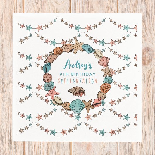Seashells Girls Birthday Beach Party Serviette