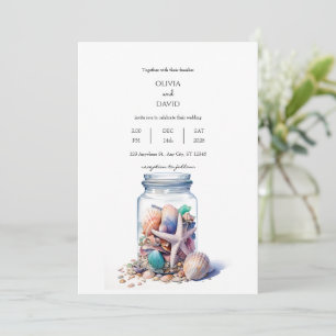 Seashells Glass Jar Centerpiece Beach Wedding Einladung