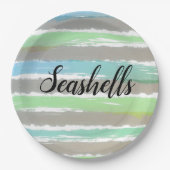 Seashells Grey Green Blue Watercolor Streifen Pappteller (Vorderseite)