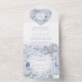 Seashells Herz Aquarellstrand Hochzeit blau All In One Einladung (Innen Boden)