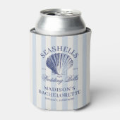 Seashells & Hochzeitsglocken Bachelorette gestreif Dosenkühler (Kanne Vorderseite)
