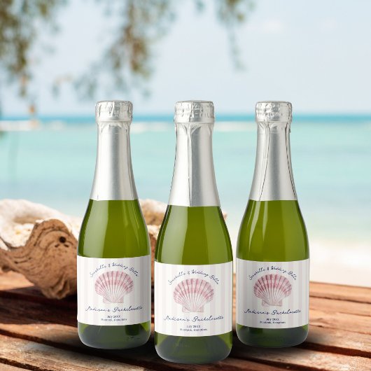 Seashells & Hochzeitsglocken Pink Navy Bachelorett Schaumweinetikett