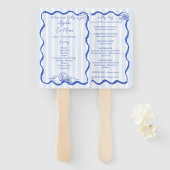 Seashells Hochzeitsprogramm für den blauen Grenzst Fächer (Vorne und Hinten)