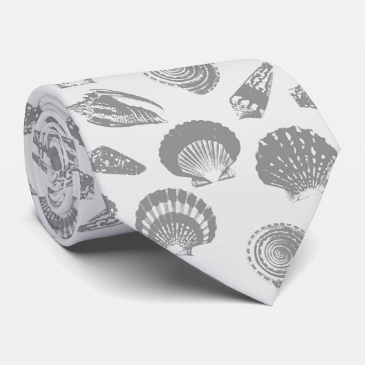Seashells - Holzkohle und silbernes Grau Krawatte (Gerollt)