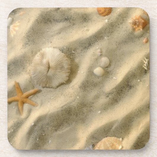 Seashells im Sand Getränkeuntersetzer (Vorderseite)