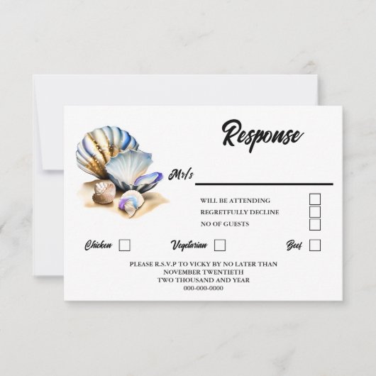 Seashells iridescent Strand nautische elegante Mus RSVP Karte (Vorderseite)