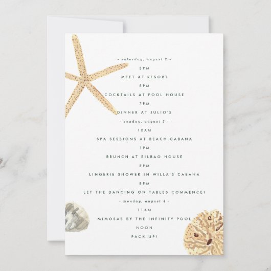 Seashells Junggeselinnen-Abschied Extra Day Einladung (Rückseite)