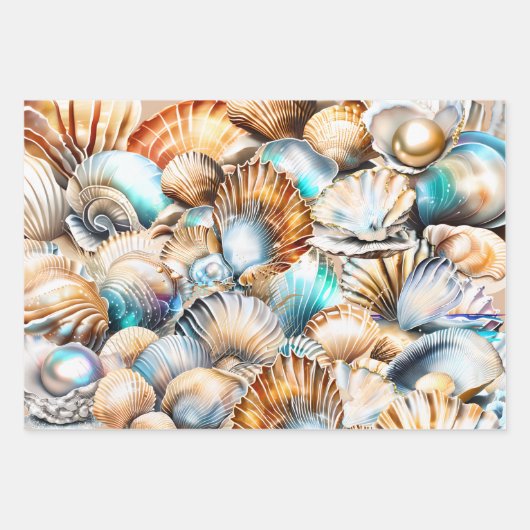 Seashells kollackieren schimmerndes Strandmuster Geschenkpapier Set (Vorderseite)