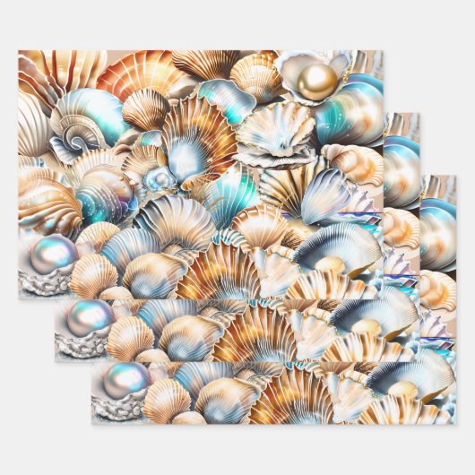 Seashells kollackieren schimmerndes Strandmuster Geschenkpapier Set (Set)