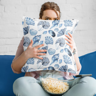 Seashells kopieren im blauen Strand-Haus Kissen