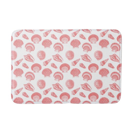 Seashells - korallenrotes rosa und Weiß Badematte (Vorderseite)