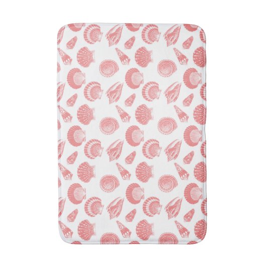 Seashells - korallenrotes rosa und Weiß Badematte (Vorderseite Vertikal)