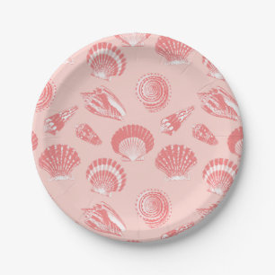 Seashells - korallenrotes rosa und Weiß Pappteller