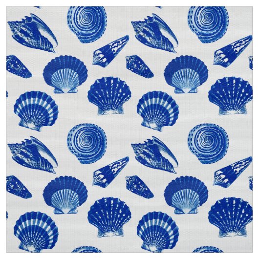 Seashells - Marine-Blau auf einem weißen Stoff (Muster)