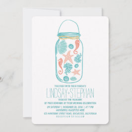 Seashells Masson Jar Strand Hochzeitseinladungen Einladung