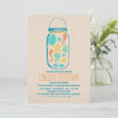 Seashells Masson Jar Strand Hochzeitseinladungen Einladung (Stehend Vorderseite)