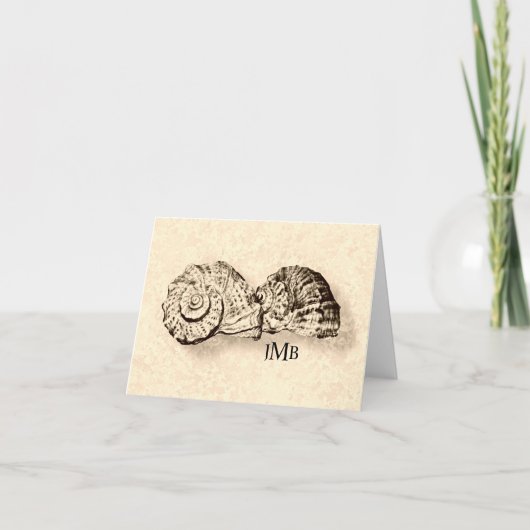 Seashells Mit Monogramm Creme Note Card Dankeskarte (Vorderseite)
