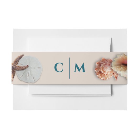 Seashells Monogram Initials Wedding Einladungsbanderole (Vorderseite Beispiel)