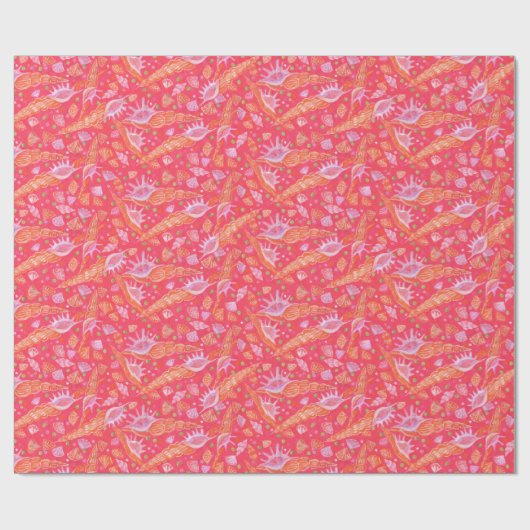 Seashells Muscheln Mollusk Nautic Pattern Red Geschenkpapier (Flach)