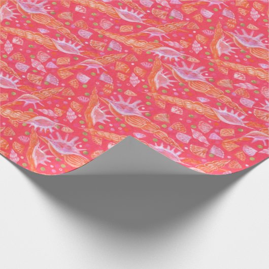 Seashells Muscheln Mollusk Nautic Pattern Red Geschenkpapier (Ecke)