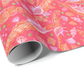 Seashells Muscheln Mollusk Nautic Pattern Red Geschenkpapier (Rolleneckpunkt)