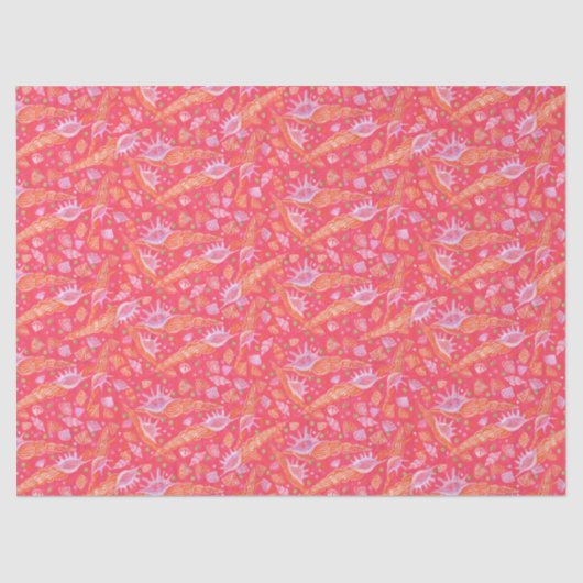 Seashells Muscheln Mollusk Nautic Pattern Red Seidenpapier (Vorderseite)