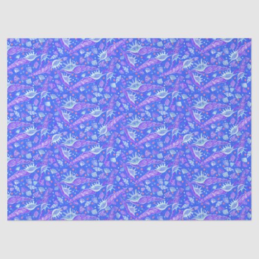 Seashells Muscheln Nautical Pattern Blau Seidenpapier (Vorderseite)