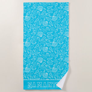 Seashells Muster auf Bright Blue Personalisiert Strandtuch