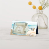 Seashells-Nachricht in einer Bottle Beach-Hochzeit Platzkarte (Rückseite)