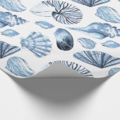 Seashells-nahtloses Muster im Blau Geschenkpapier (Ecke)
