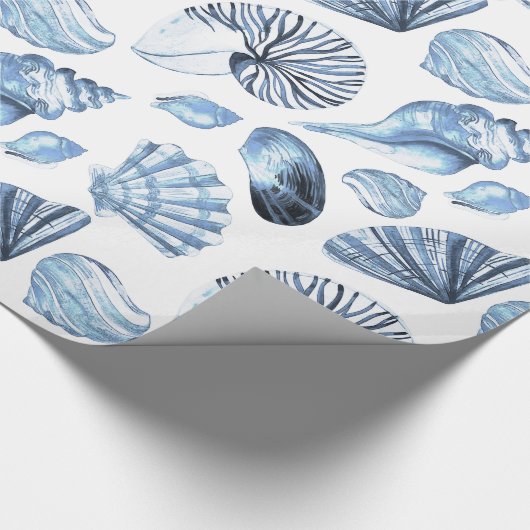Seashells-nahtloses Muster im Blau Geschenkpapier (Ecke)