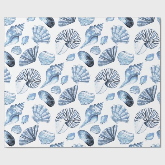 Seashells-nahtloses Muster im Blau Geschenkpapier (Flach)