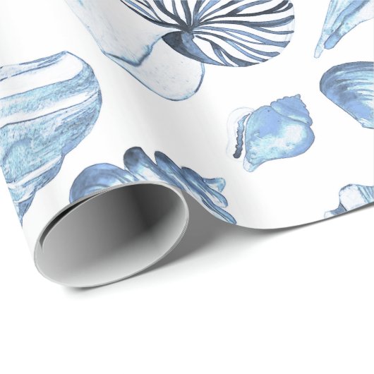 Seashells-nahtloses Muster im Blau Geschenkpapier (Rolleneckpunkt)