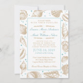 Seashells Nautical Beach Wedding Aqua/Tan Einladung (Vorderseite)