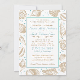 Seashells Nautical Beach Wedding Aqua/Tan Einladung