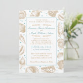 Seashells Nautical Beach Wedding Aqua/Tan Einladung (Stehend Vorderseite)