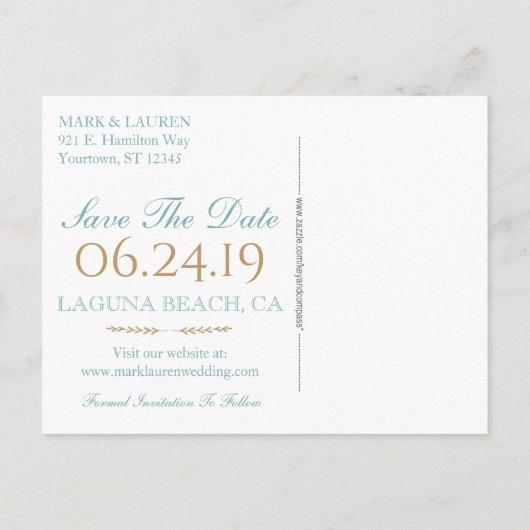 Seashells Nautical Beach Wedding | Save The Date Ankündigungspostkarte (Rückseite)