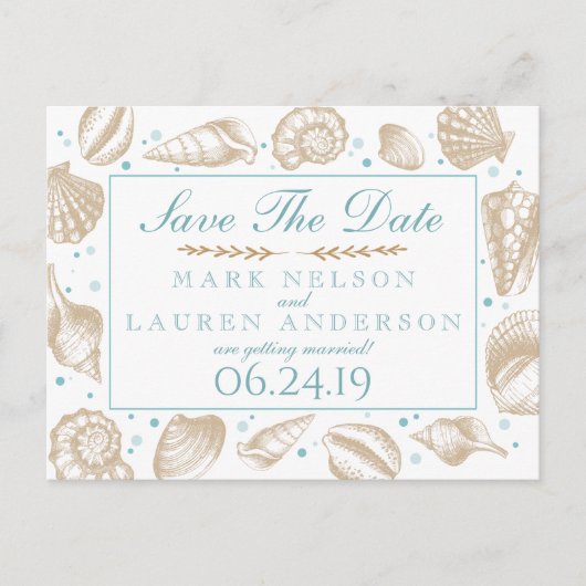 Seashells Nautical Beach Wedding | Save The Date Ankündigungspostkarte (Vorderseite)