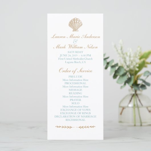Seashells Nautical Beach Wedding Tan/Aqua Programm (Stehend Vorderseite)