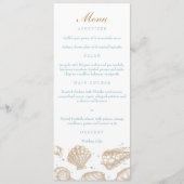 Seashells Nautical Tan/Aqua Beach Wedding Menu Menükarte (Vorderseite)