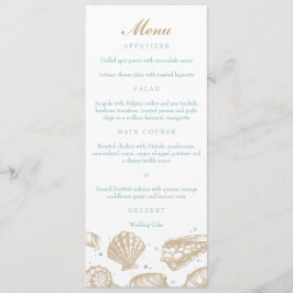 Seashells Nautical Tan/Aqua Beach Wedding Menu Menükarte