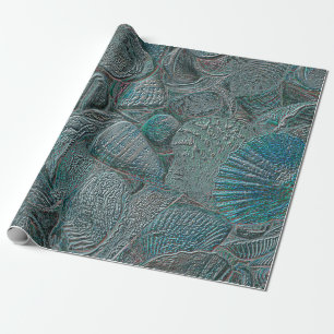 Seashells Ocean Beach Aquamarin Gray Metallic Geschenkpapier