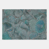 Seashells Ocean Beach Aquamarin Gray Metallic Geschenkpapier Set (Vorderseite)