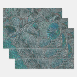 Seashells Ocean Beach Aquamarin Gray Metallic Geschenkpapier Set